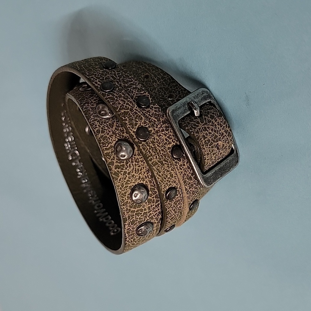 Material Brown Cracked Genuine Leather Good Works Wrap Around Bracelet w Studs